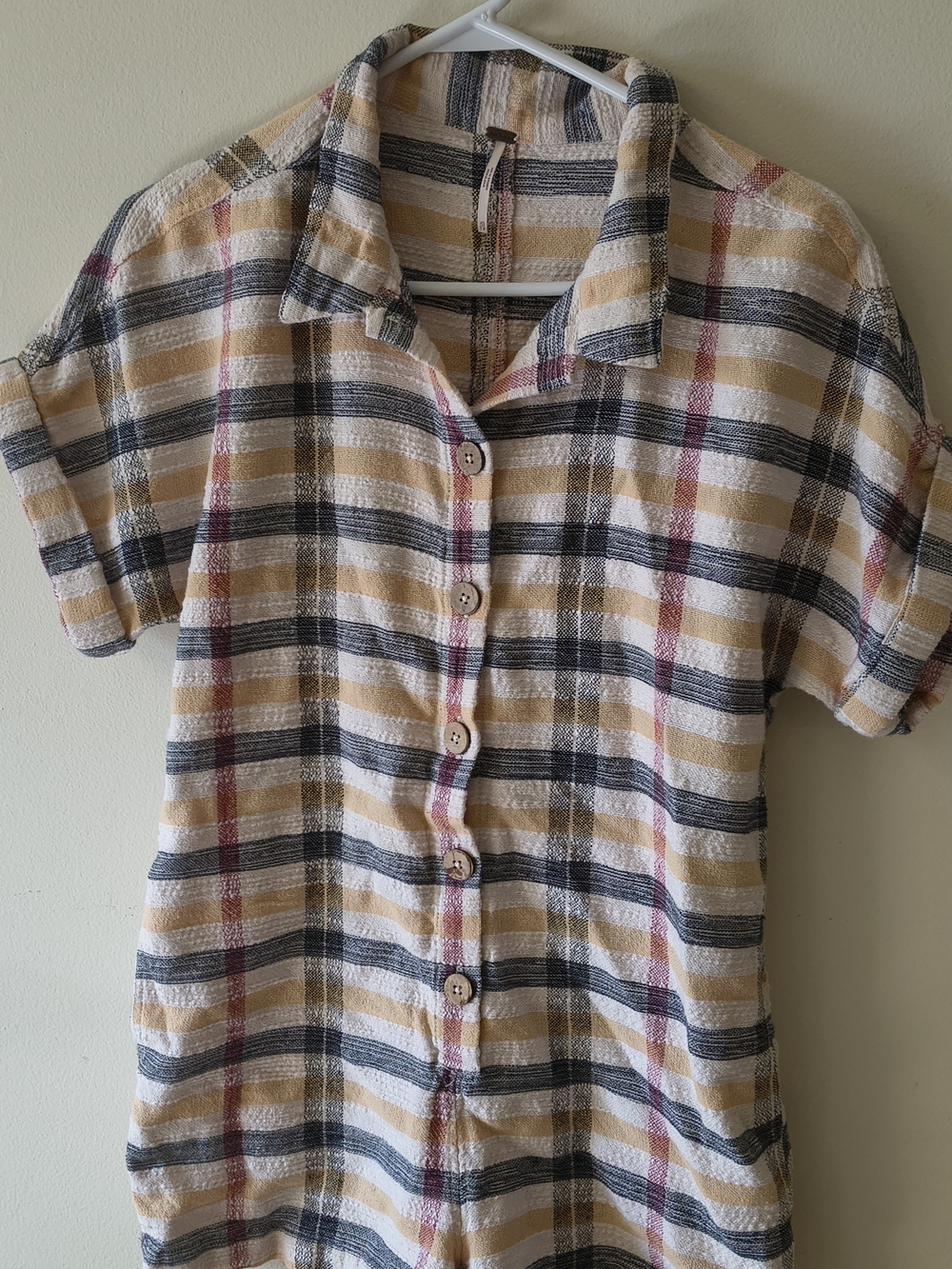 Free People Short-Sleeve Plaid Button-Down Romper